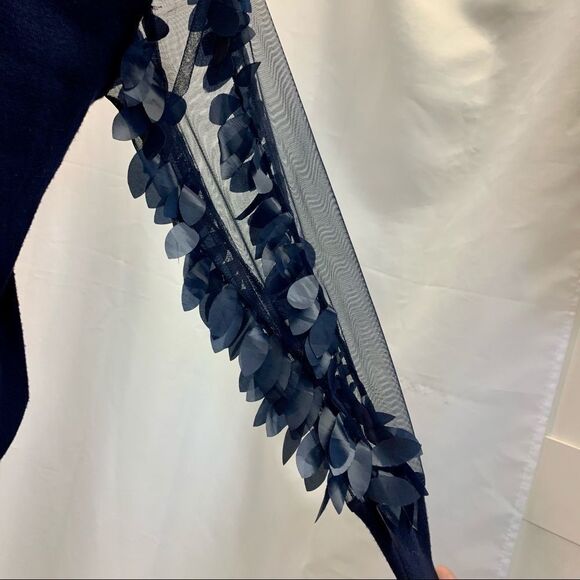 WILD Flower navy Leaf Mesh Sleeves Jumper Sz XS - Picture 7 of 12